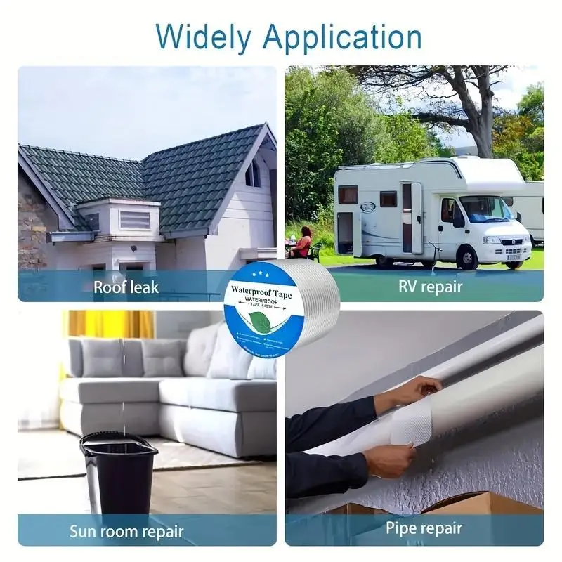1Roll Super Strong Waterproof Butyl Tape Heat Resistant Leak Sealant For Roof Pipe Wall RV Window Boat Metal No Heating Required