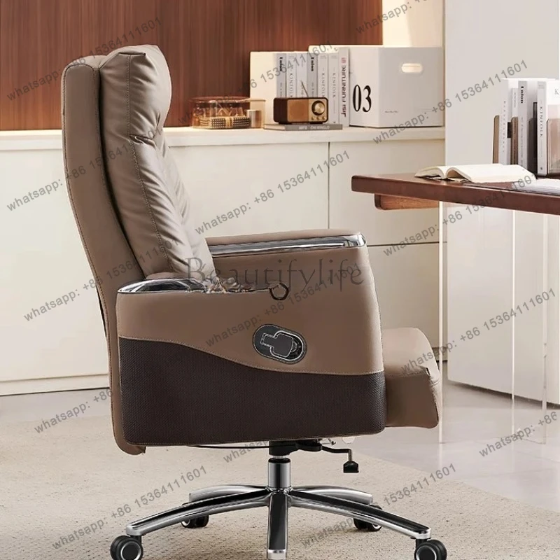 boss office chair cowhide comfortable sedentary computer chair leather art adjustment reclining office home chair