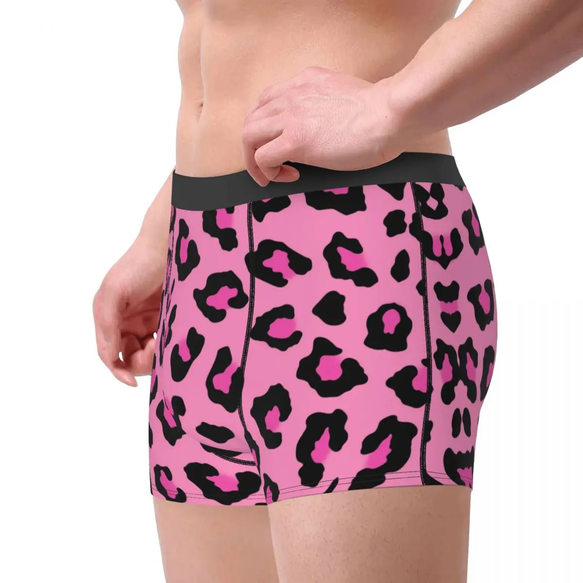 Men Boxer Shorts Panties Pink Leopard Animal Print Breathable Underwear Male Funny Size Underpants Polyester