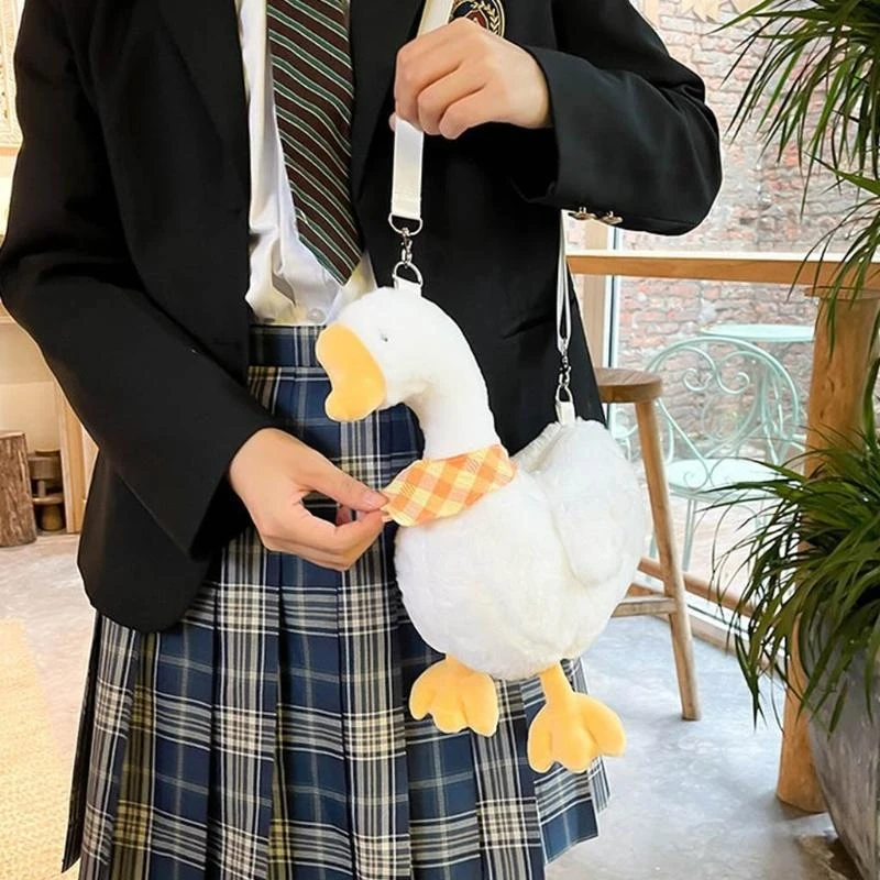 G5AE Women Cartoon Crossbody Bag with Duck Shaped Plush for Doll Shoulder Bags with Adjustable Straps Lovely Bag