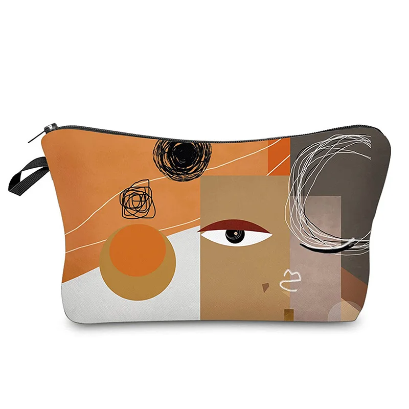 1pc Hand-painted WOMEN\'S Travel Portable Makeup Bag with Trendy and Cool Lines, Character Masks, Printed Storage Bag