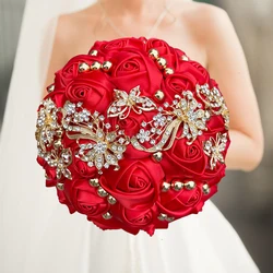 Hot Sale Red Luxury Gorgeous Wedding Bridal Bouquet Elegant Pearl Bride Bridesmaid Wedding Bouquet Crystal Sparkle Customized