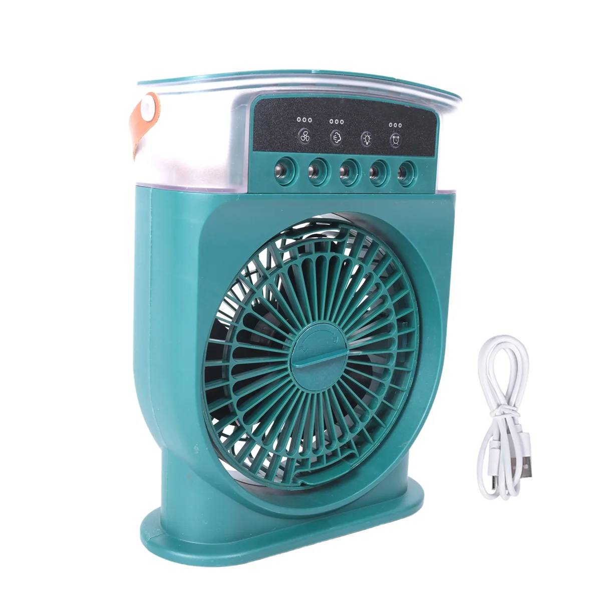 Air Conditioner Fan USB Personal Air Cooler Mini Humidifier Misting Fan with 7 Colors LED Lights Portable Fan-Green