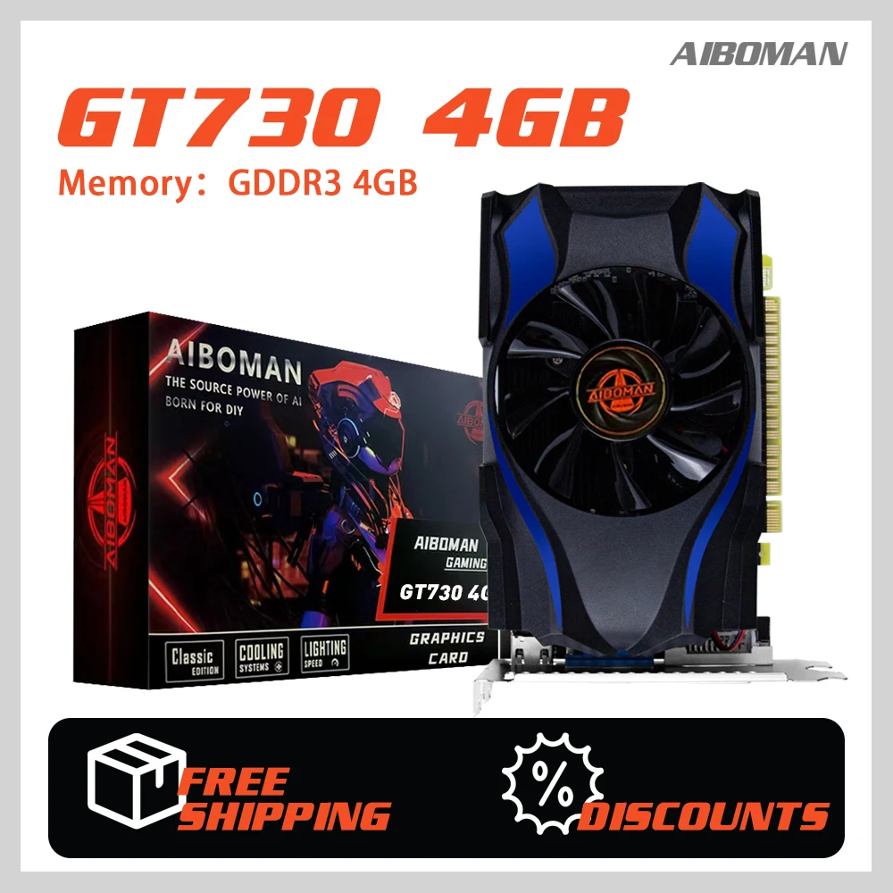 AIBOMAN GT730 4G GDDR3 Gaming Office Graphics Card 128Bit PCl Express 3.0X16 Computer Assembly Accessories Watch Movies Smoothly