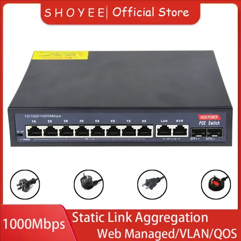 12포트 멀티 기가비트 POE RJ45 이더넷 스위치 52V 2.5GbE 10G SFP+(업링크 비관리형 플러그 앤 플레이용, IP 카메라/NVR용)