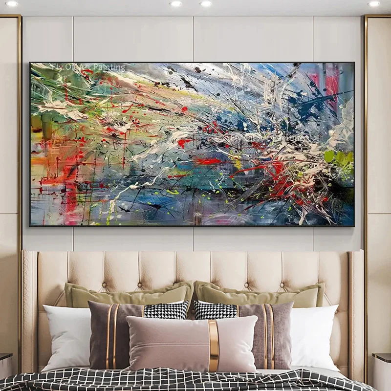 Original Handmade Multicolor Splatter Abstract Canvas Oil Painting, Thick Texture Vibrant Drip Expressionist Modern Wall Artwork