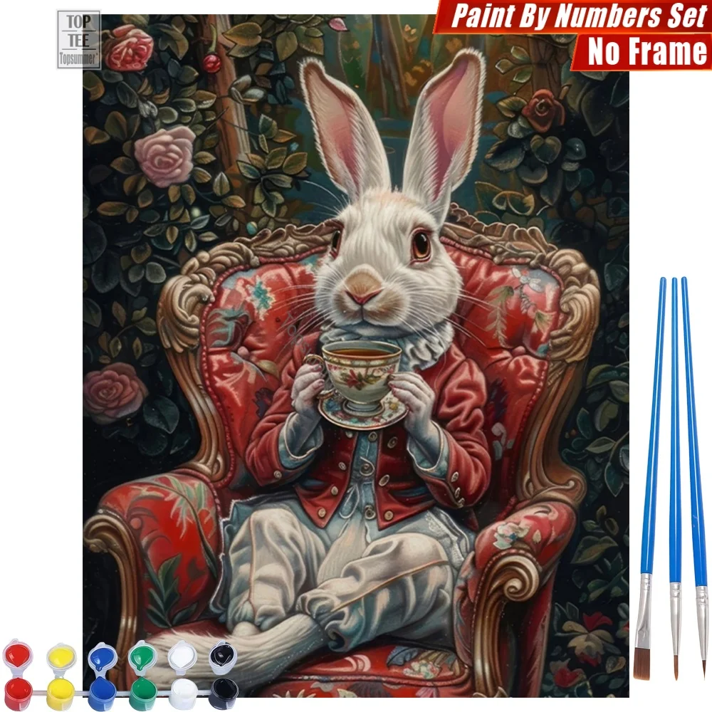 

Elegant white rabbit DIY Digital Oil Paints Set - Teacup serene expression Home Bedroom Decor Halloween Gift For Friend