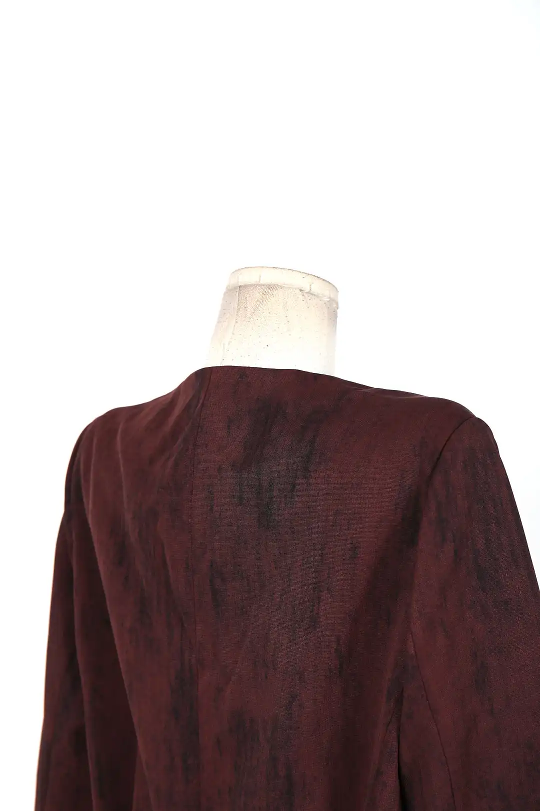 Women's Burgundy Textured Long Sleeve Blazer & Midi Skirt Set High quality 2025 Spring New Elegant Office Two Piece Outfit