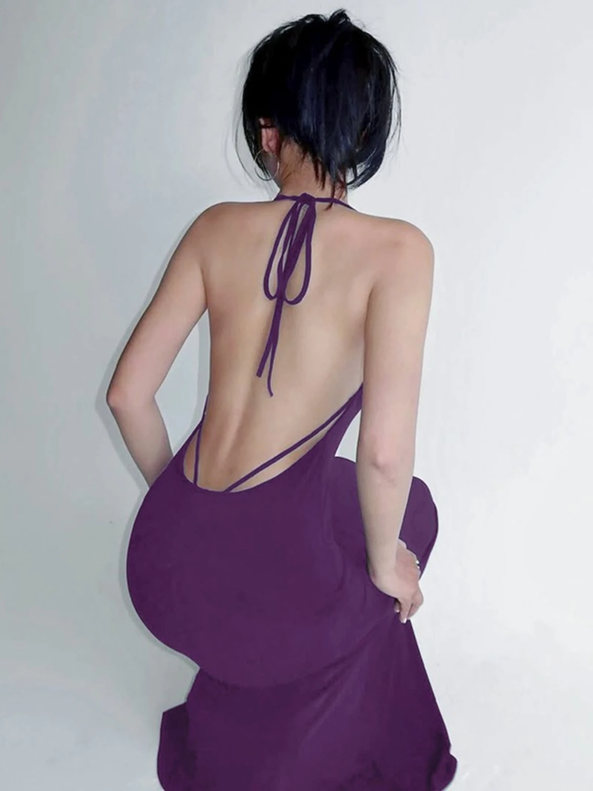 SsTss Sexy Frauen Zwei Stücke Set Einfarbig Neckholder Ärmelloses Rückenfreies, Figurbetontes Maxikleid + Langarm Arm Abdeckung Strickjacke