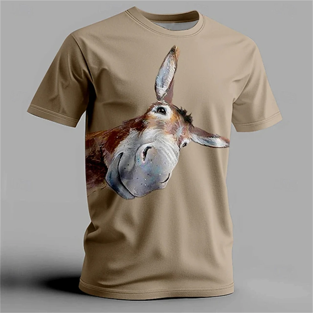 Men's Funny Donkey Print Short-Sleeve T-Shirt for Summer—Casual Fashionable Round-Neck Loose Fit Breathable and Comfortable