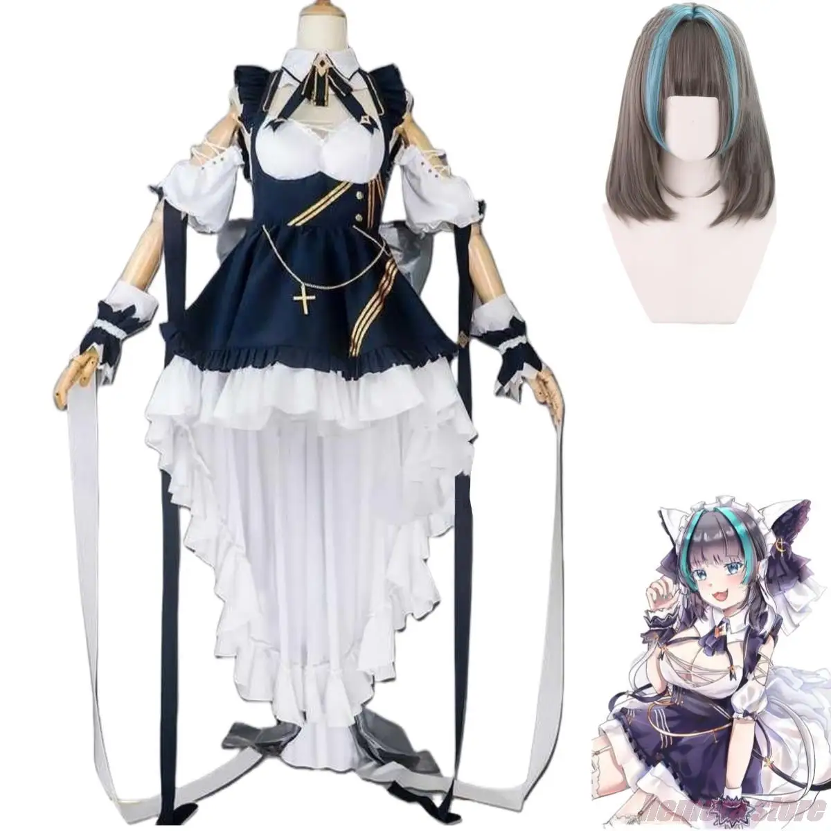 Anime jogo azur lane hms cheshire cosplay traje peruca traje de empregada lolita mulher adulta sexy kawaii festa de aniversário carnaval terno