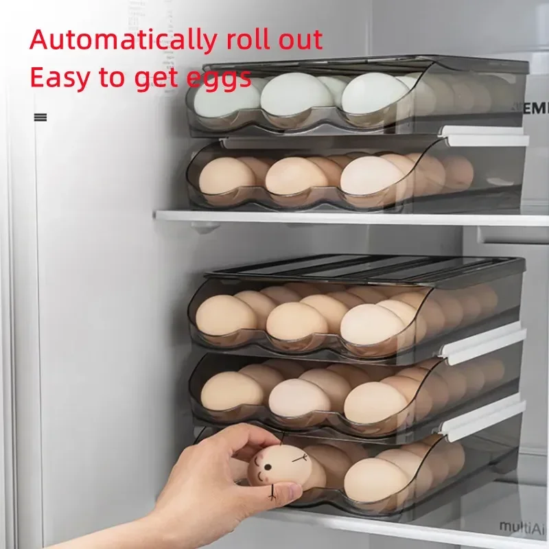 Automatic rolling egg box multi-layer Rack Holder for Fridge fresh-keeping box egg Basket storage containers kitchen organizers