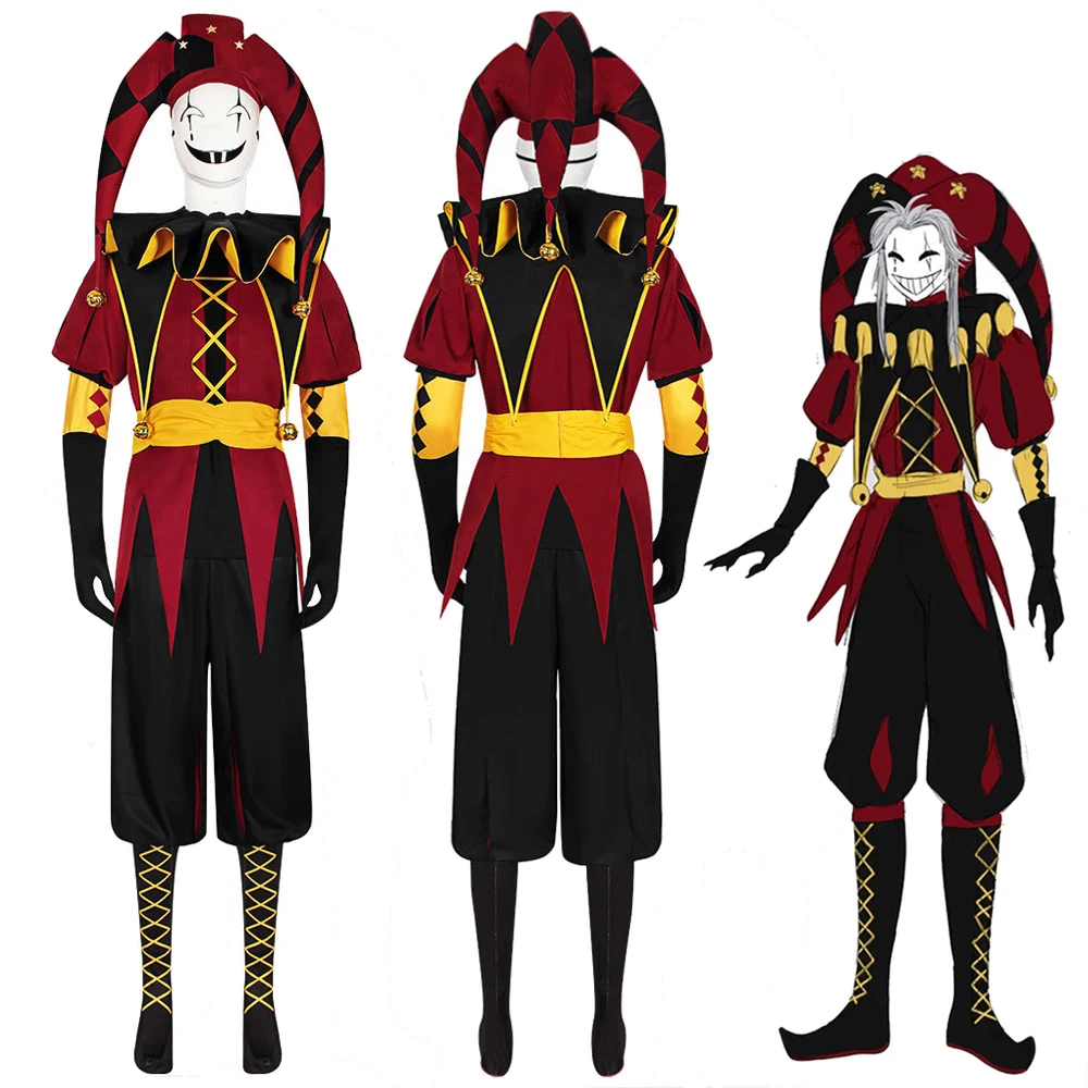 Freak Circus Cosplay Costume Complete Set, Freak Pierrot Cosplay Costume, Clown Uniform, Halloween Carnival Party Men's Clothing