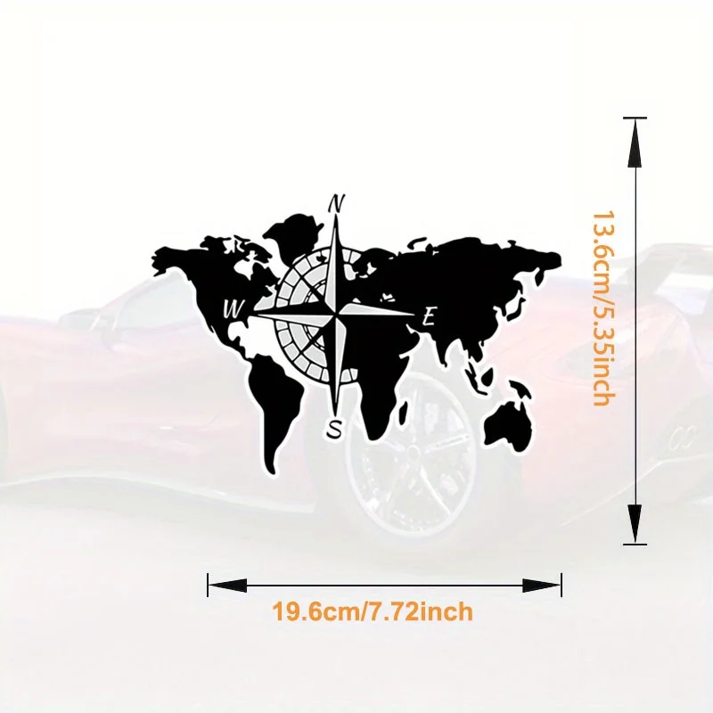 7.5 Inch World Map Compass Rose Car Sticker Waterproof PVC Decal for Car Motorcycle RV Auto Exterior Decoration