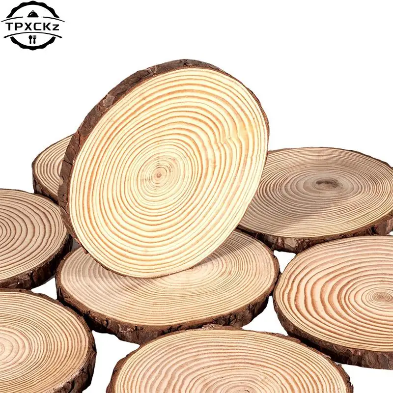 1pc Natural Pine Round Unfinished Wood Slices Circles With Tree Bark Log Discs DIY Crafts Wedding Party Painting Dinner Plate