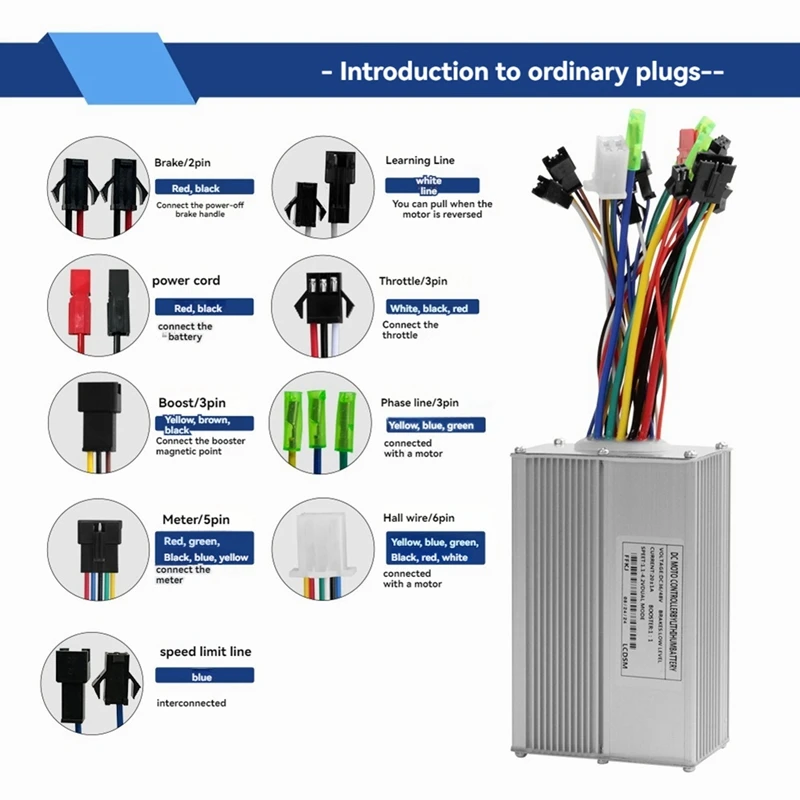 Ebike 3 Mode 36V 48V 20A Sinewave Controller 9 Tubes For 350W/500W Motor Electric Scooter Parts Ebike Controller