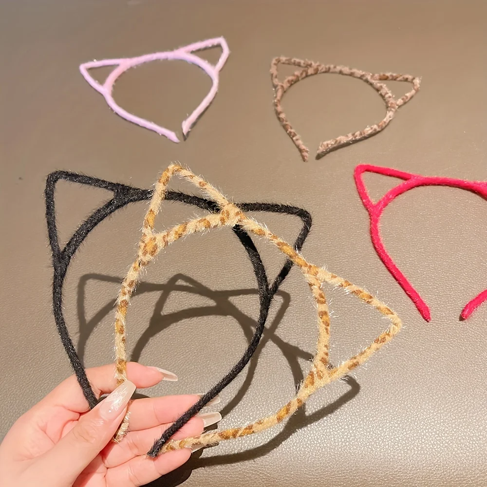 Children\'s Autumn and Winter Versatile Leopard Print Cat Ears Headband Cute Face Wash Headband Hairpin Headband Popular Hair Acc