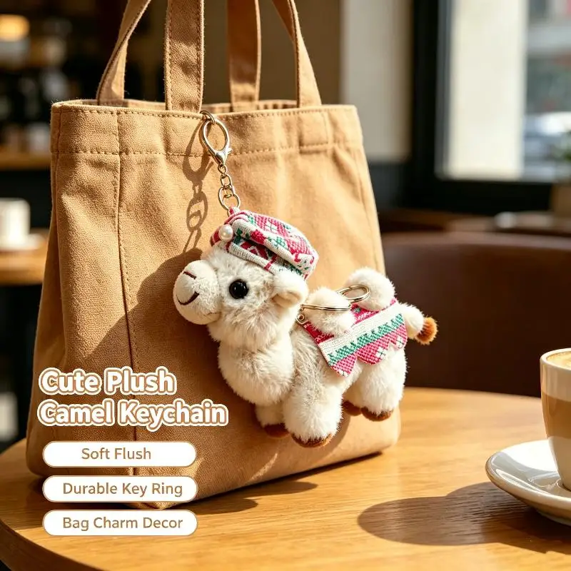 Traditional Ethnic Pattern Plush Camel Keychain Soft Fluffy Bag Decoration Travel Souvenir Gifts For Adults Kids