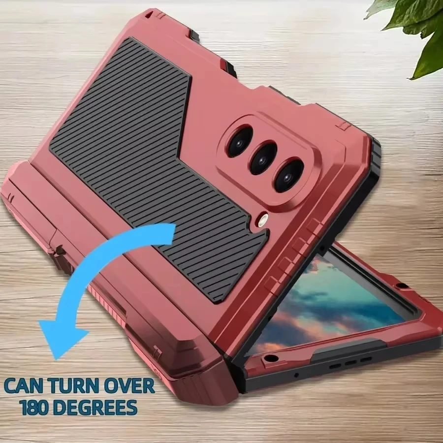 3 Layer Heavy Duty Metal Phone Case For Samsung Z Fold 7 6 5 Shockproof Aluminium Silicone Cover With Stand PET Screen Soft Film