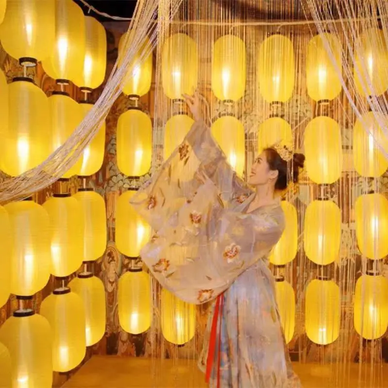 

Antique Style Lantern Wall Background Decoration Japanese Style Winter Melon Lantern Festival Props Large Size Silk Lampshade