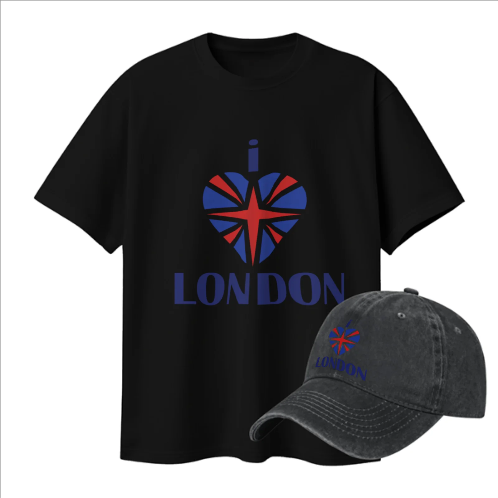 

I Love London Graphic Tee And Baseball Cap Set British Union Jack Cotton T Shirt Set Fashion Daily Wear