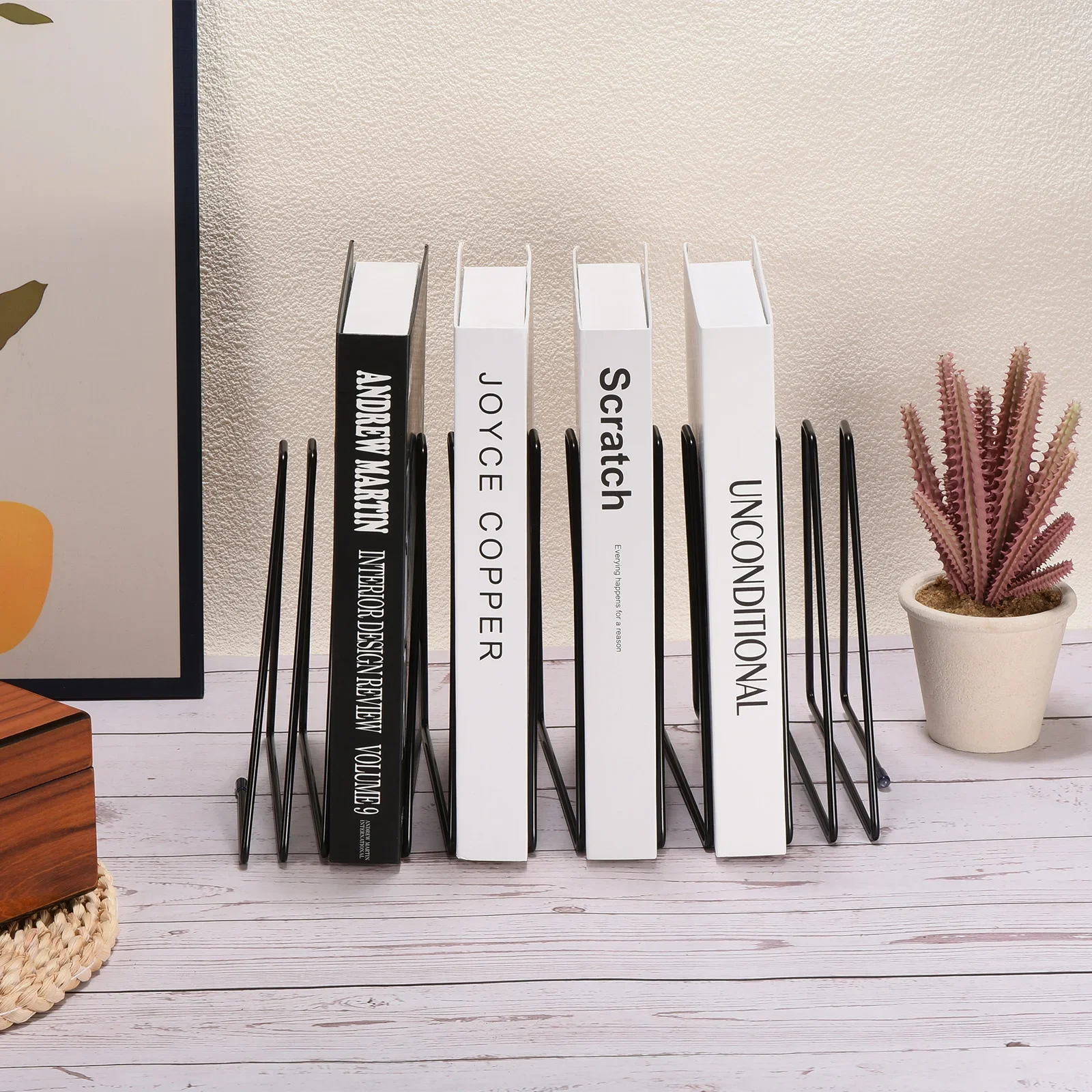 Triangle Desktop Holder Rack 7/11Slots Metal Wire Stand Triangle Bookshelf for Record Album Magazine Book File Organizer