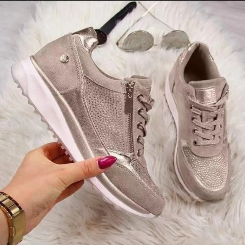 Women Casual Shoes 2024 New Fashion Wedge Flat Shoes Zipper Lace Up Comfortable Ladies Sneakers Female Vulcanized Shoes
