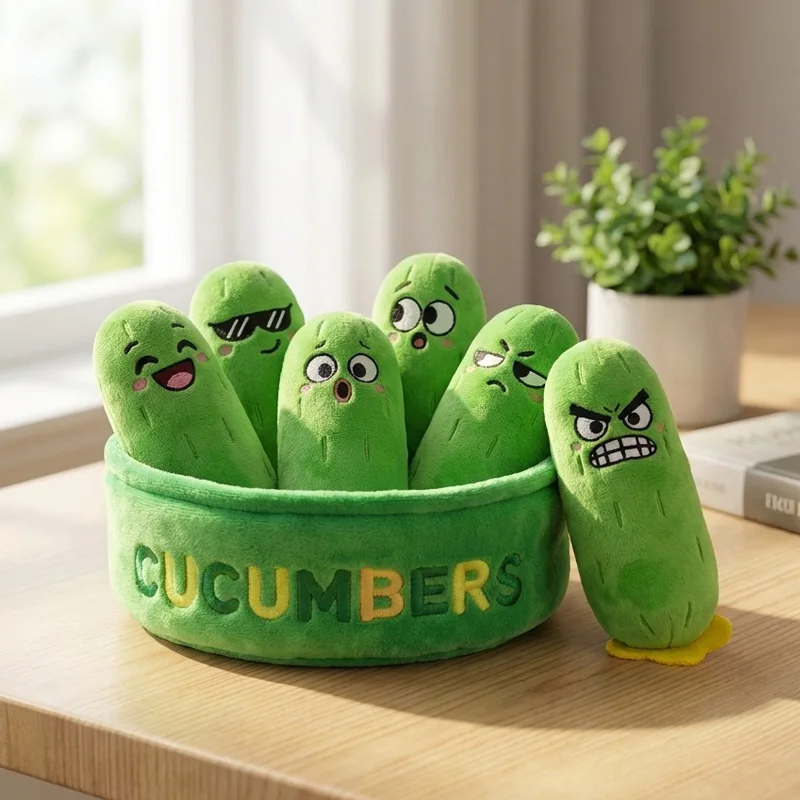 Kawai A Basket Of Cucumber-shaped Plush Toys Emotional Cucumber Set Of Seven Dolls Decorative Items Birthday Gifts For Children
