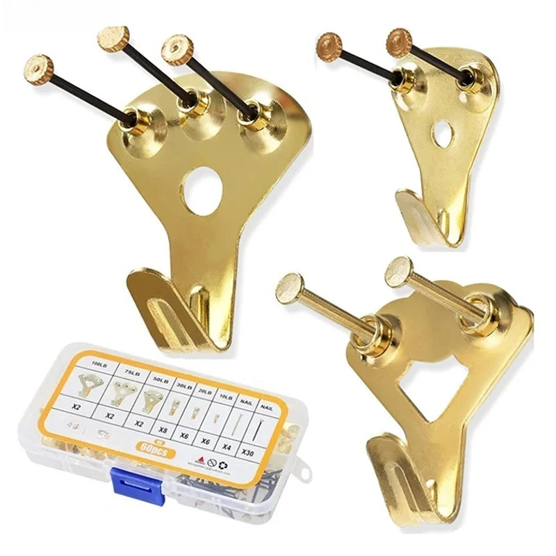 Picture Hanging Nails For Drywall Wooden Wall Picture Hangers 60pcs Heavy Duty Picture Hanging Kit Hooks