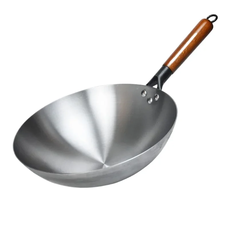 Iron Wok Pan, 32cm Woks & Stir-Fry Pans No Chemical Coated Flat Bottom Chinese Woks Pan for Induction,Electric,Gas