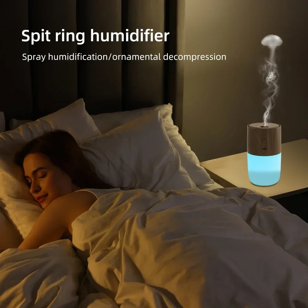 Diffusore per aromaterapia con venature del legno da 300 ml, luce d'atmosfera a 7 colori, 2 oli essenziali, auto, casa, ufficio