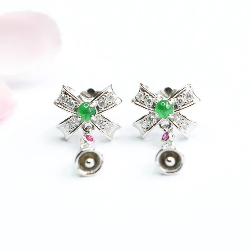 

​ ​ Серьги-бабочки из серебра 925 пробы с натуральным императорским зеленым бабочкой класса А - ювелирные изделия ручной работы с галстуком-бабочкой ​ ​