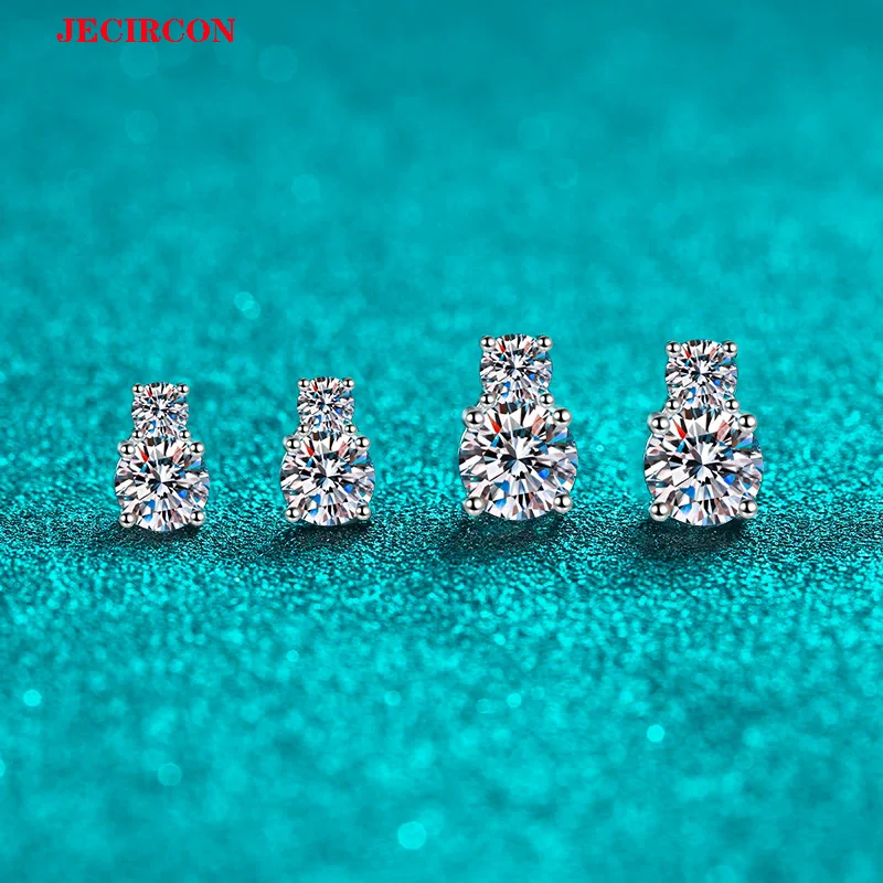 

JECIRCON S925 Sterling Silver Stud Earrings, Full Moissanite with GRA, Classic Round Design, Simple Versatile for All Occasions