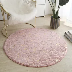 Faux Fur Rug  Round Soft Fluffy Rabbit Fur Carpet For Living Room With Gold Marble Texture Children Carpet Bath Mat