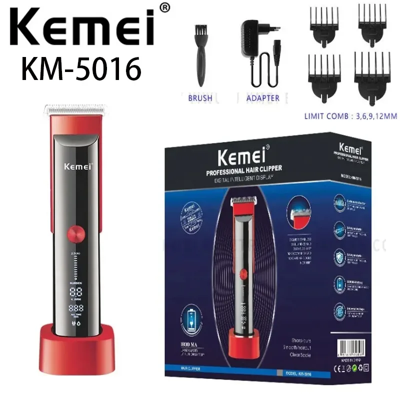 Wholesale LCD Display Men'S Professional Electric Hair Clipper Kemei KM-5016 Charging Base Rechargeable Hair Cut Clipper barber