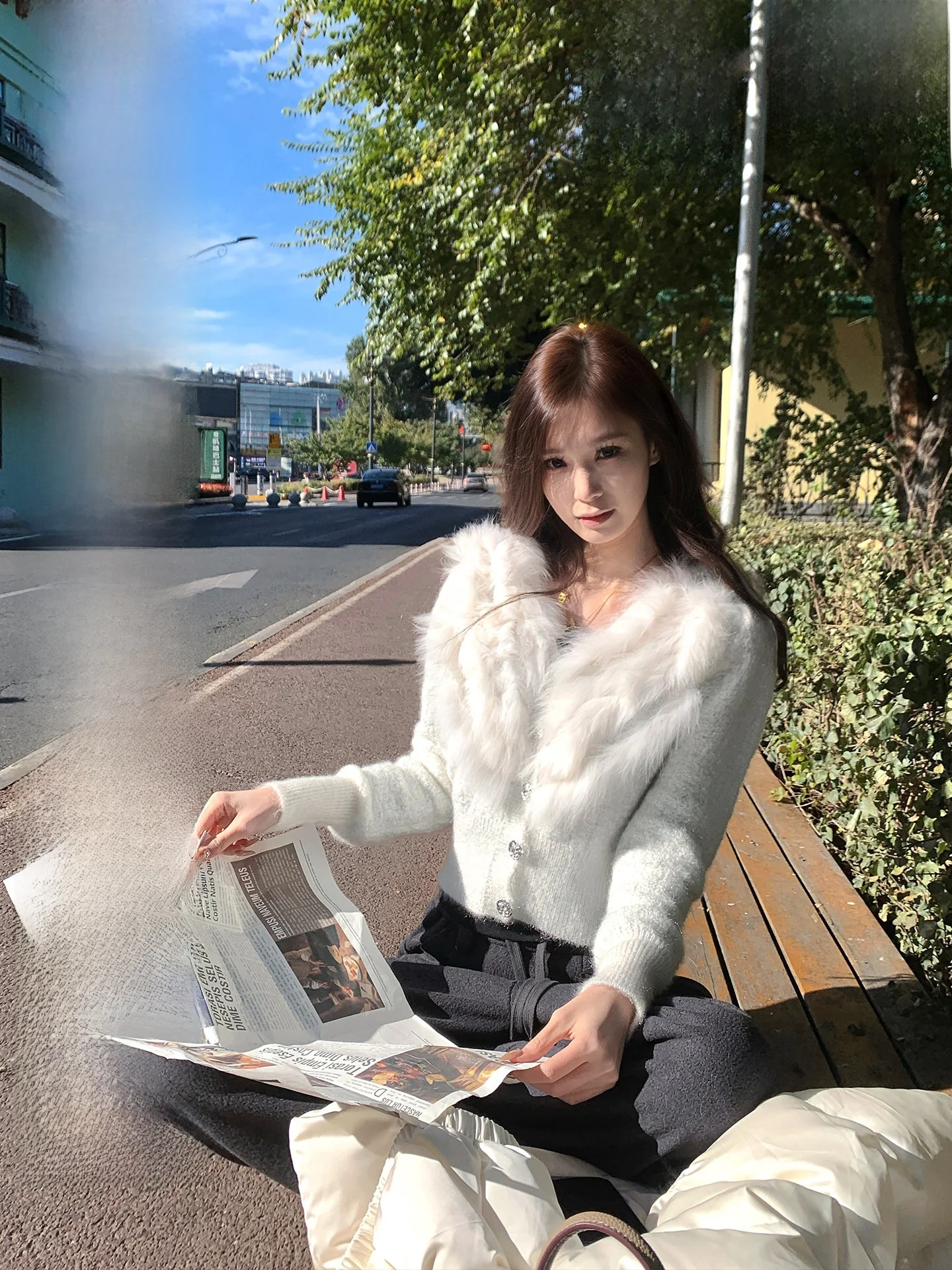 

Thiened вязаный меховой свитер с v-образным вырезом, мягкая милая теплая верхняя одежда, кардиган для женщин, повседневная одежда, полиэфирное волокно