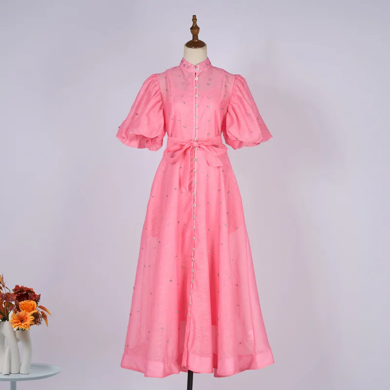 

Real Shot Style Runway 29 Colors Design Sense Heavy Embroidery Short Sleeve Single-Breasted Dress + Camisole