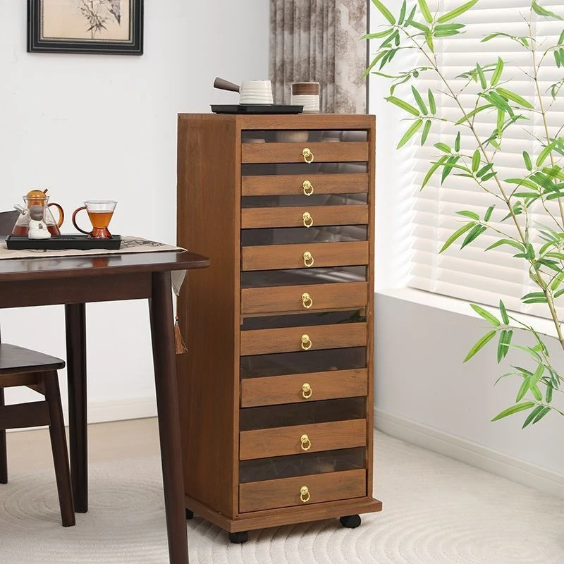 Solid wood dental cabinet tea set multi-layer storage cabinet classic walnut bracelet jewelry storage