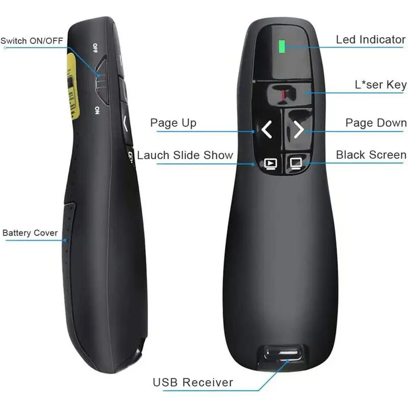 PPT Slide Advancer Pen 2.4GHz Wireless Powerpoint Pen Presentation Clicker USB Remote Control F-lip Presenter Pointer