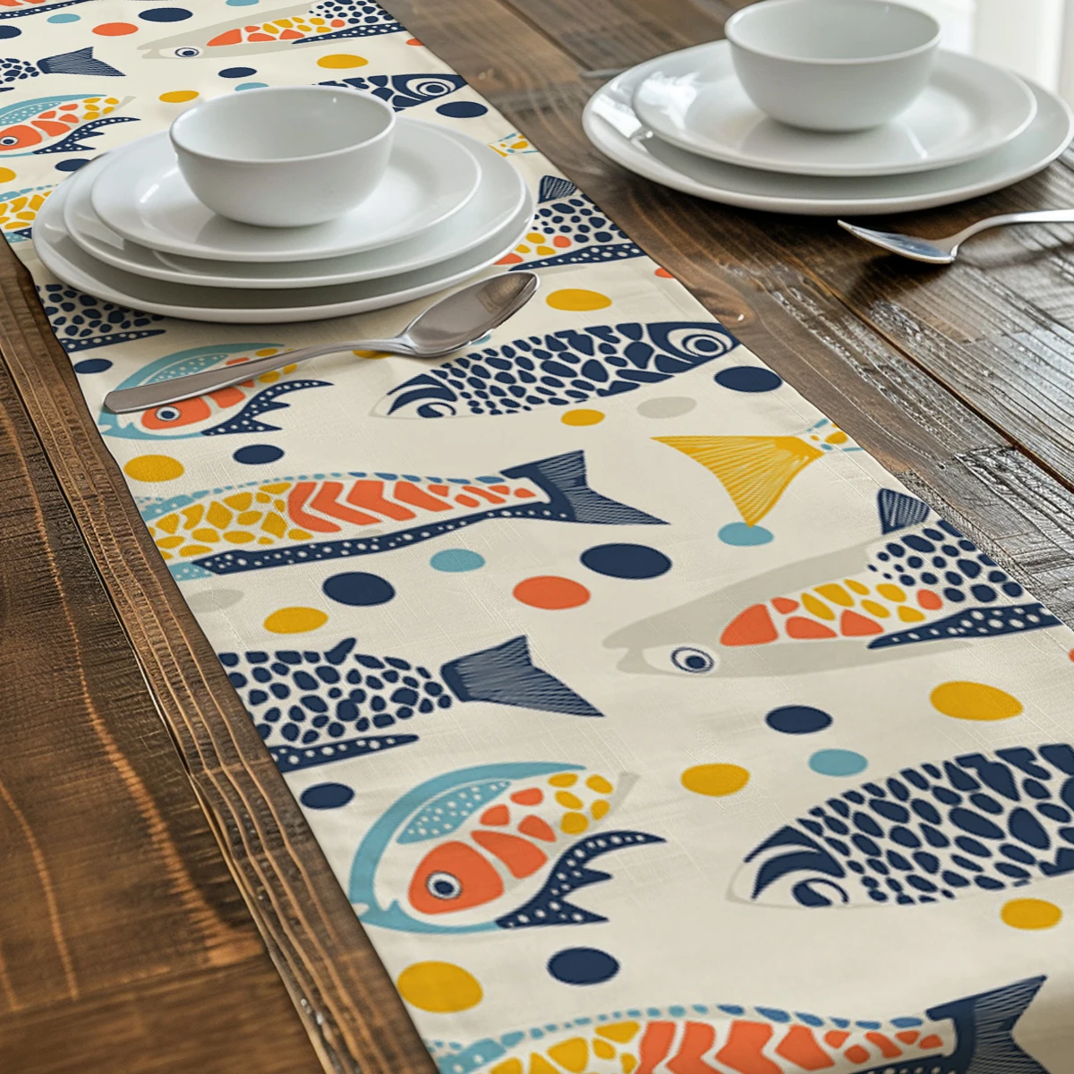 Fish Folk Wind Table Runner Kitchen Dining Decoration Table Runners Holiday Decorations Room Decor