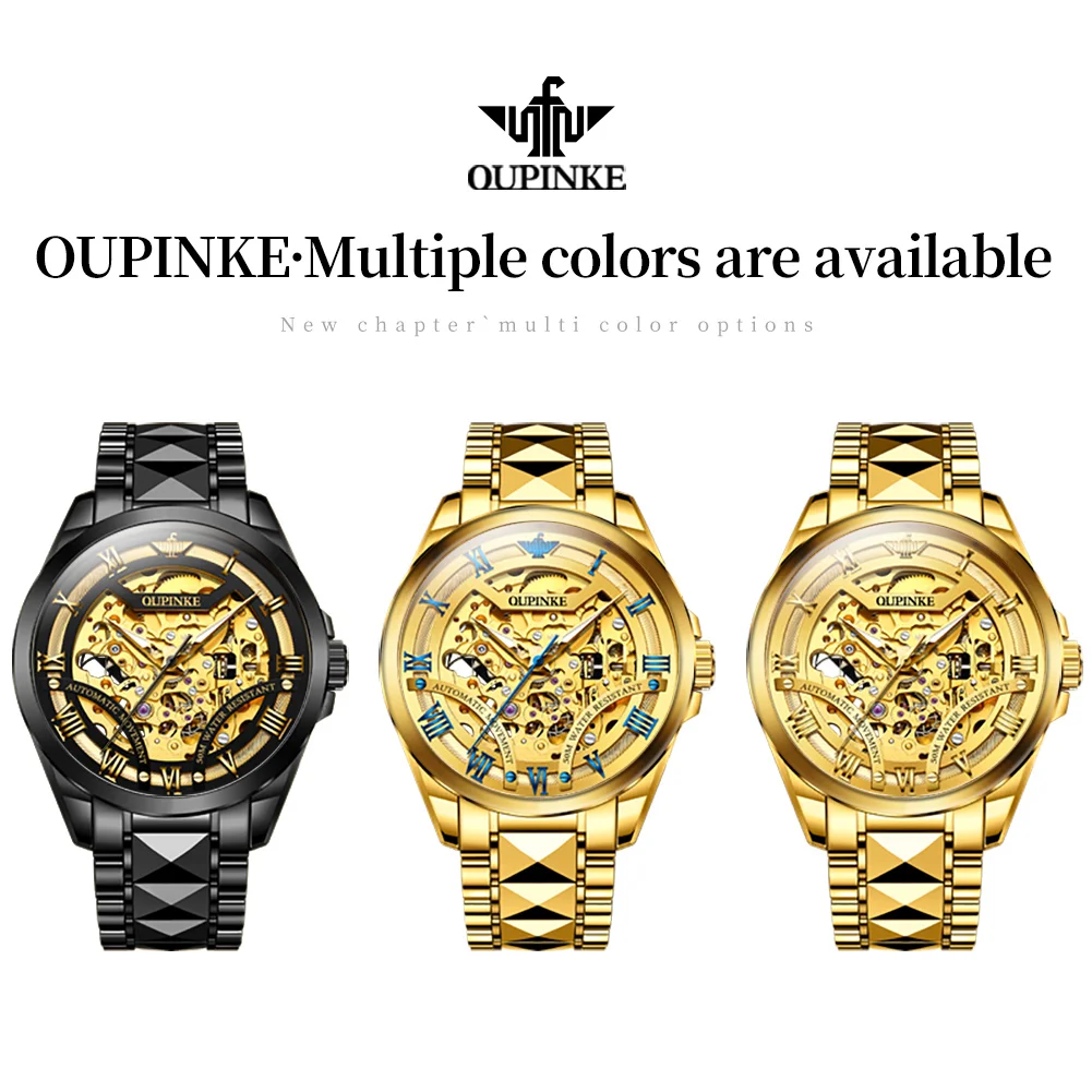 OUPINKE 3210 High Quality Mens Watch Skeleton Automatic Mechanical Watch Waterproof Watch Stainless Steel Men's Gifts Luxury