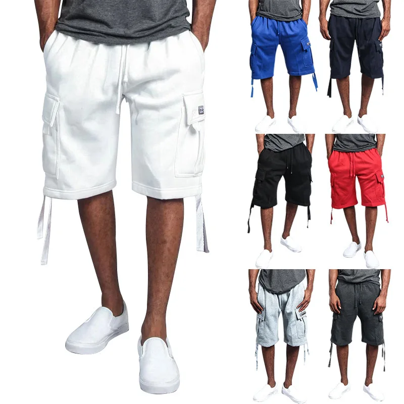 New Summer Five-point Overalls Mens Casual Multi-pocket Loose Straight Strap Shorts