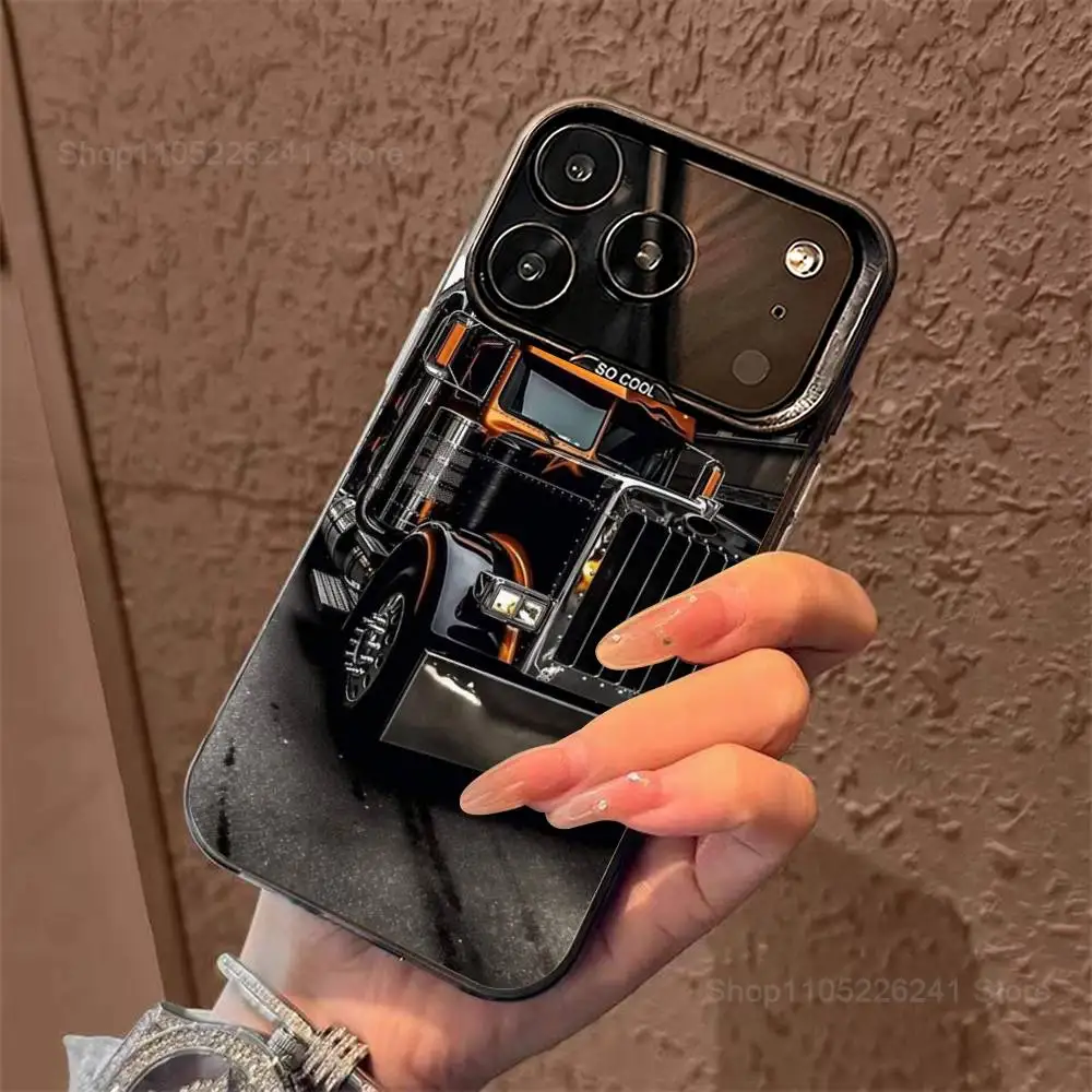 Cool Art Heavy Truck Cars voor iPhone 15,14,13,11,SE,XS,MAX,12,16,17,Mini,Pro,zwart mat siliconen beschermhoes
