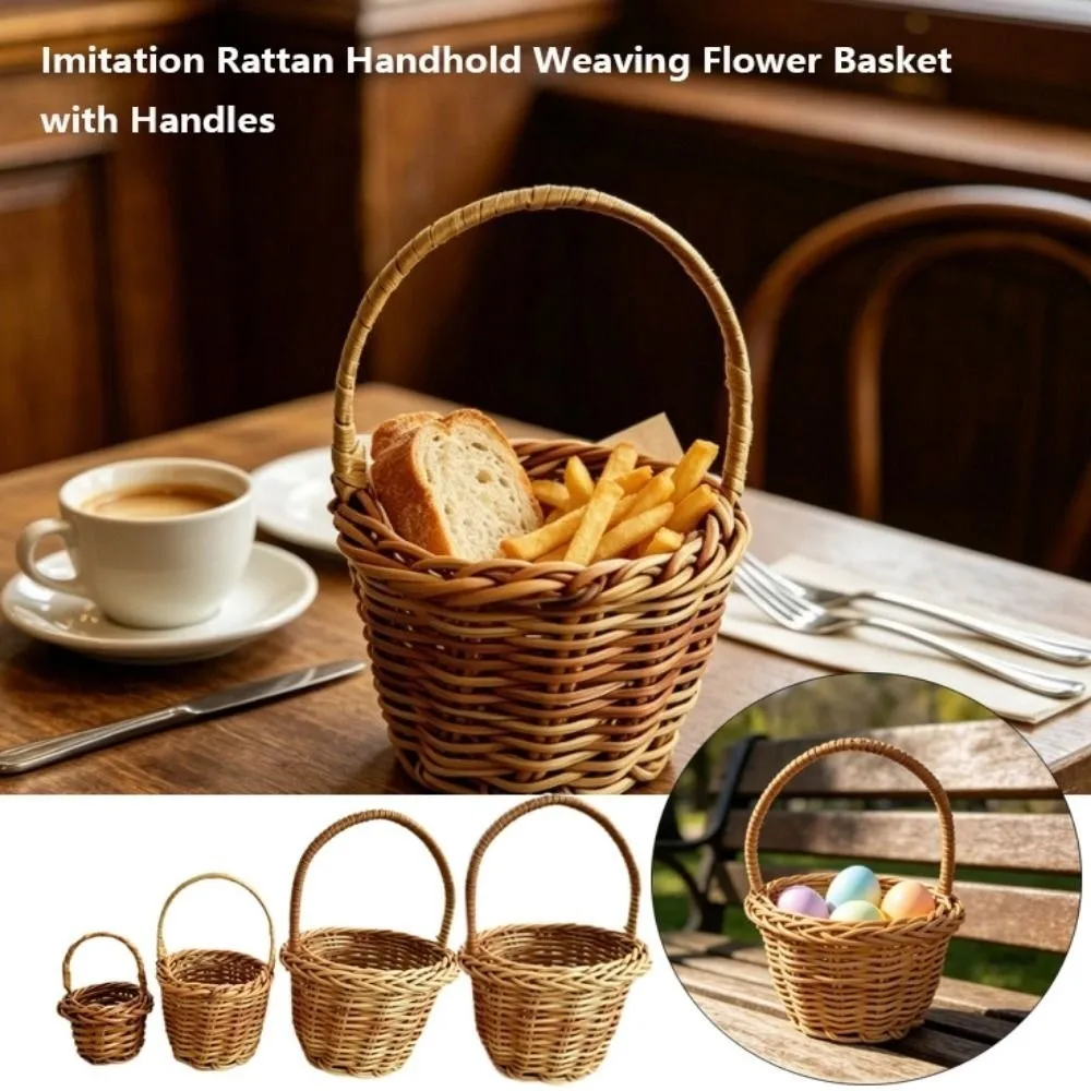 with Handle Imitation Rattan Handhold Household 5 Styles Weaving Flower Basket Handwoven Braid Storage Baskets