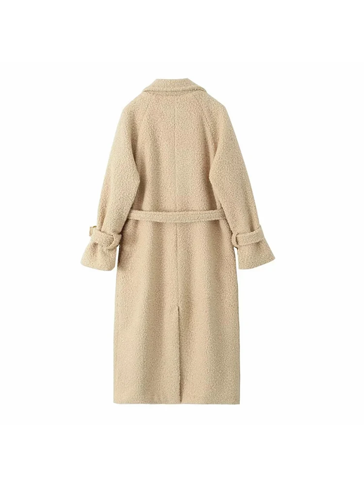 Feminino outono inverno novo produto moda feminina lazer versátil manga longa com cinto longo casaco de lã