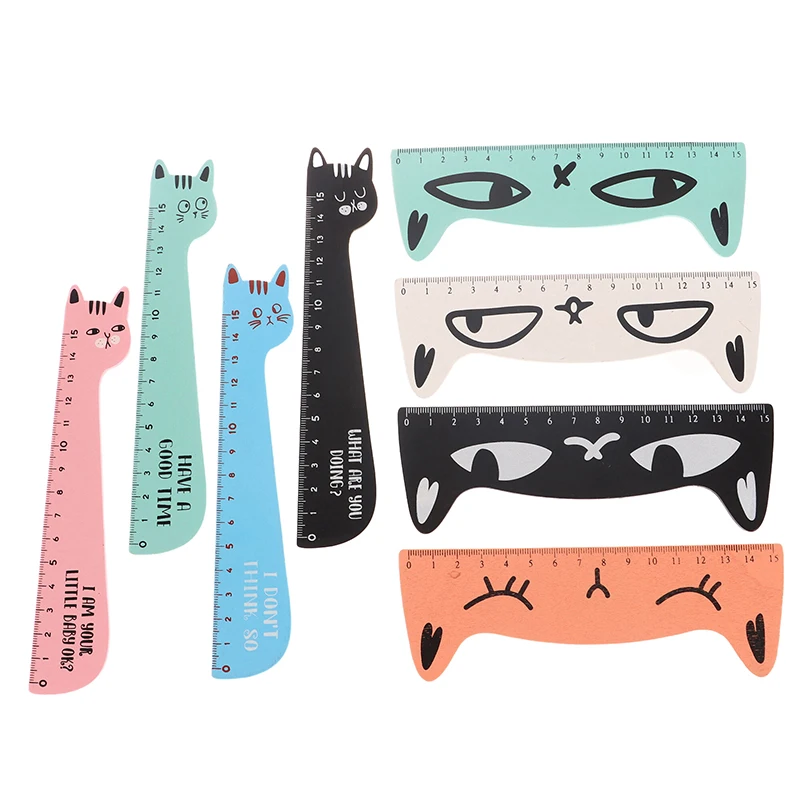 Lovely Cat Wooden Straight Ruler Cute Cartoon Kitten Ruler Sewing Drawing Painting Tools Office School Stationery Supplies