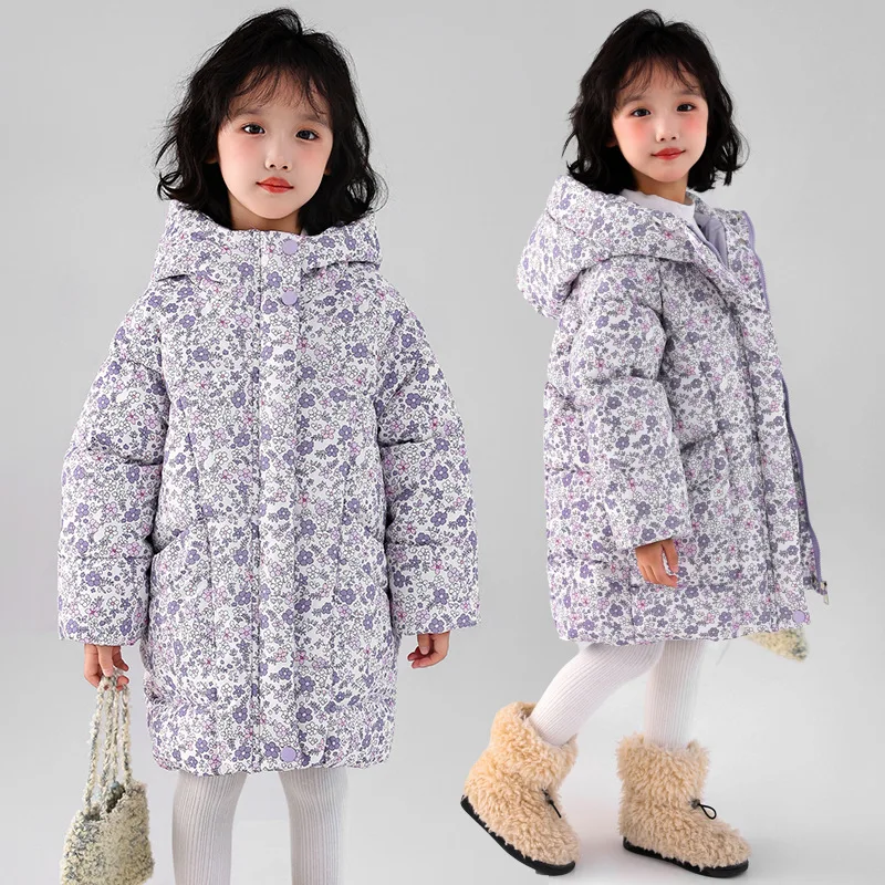 

Girls' Floral Cotton Jacket 2025 New Style Girls' Winter Clothing Thick Coat Cotton Jacket Children's Winter Down Cotton Jacket