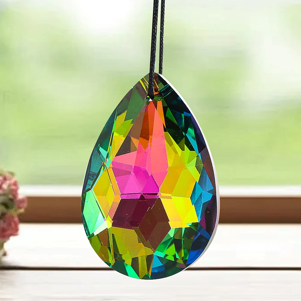 

50MM Rainbow Angel Teardrop Prism DIY Teardrop Chandelier Pendant Parts Faceted Glass Crystal Sun Pave Hand Charms