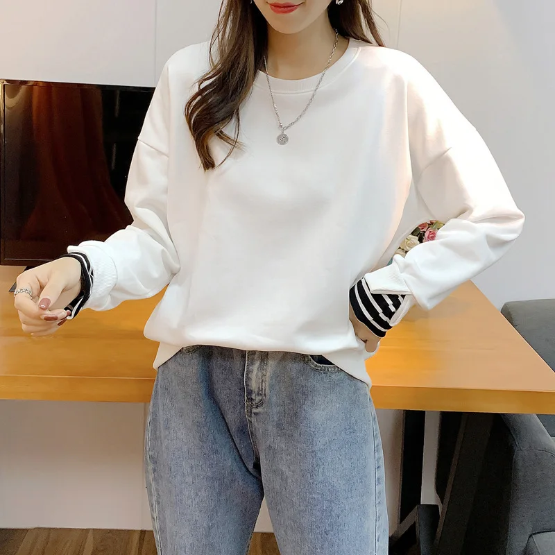 

ZOUXO Sweatshirt Women 2022 Spring Autumn New Fashion K-pop Sweatshirt Loose O-neck Long Sleeve Stitching Clothes