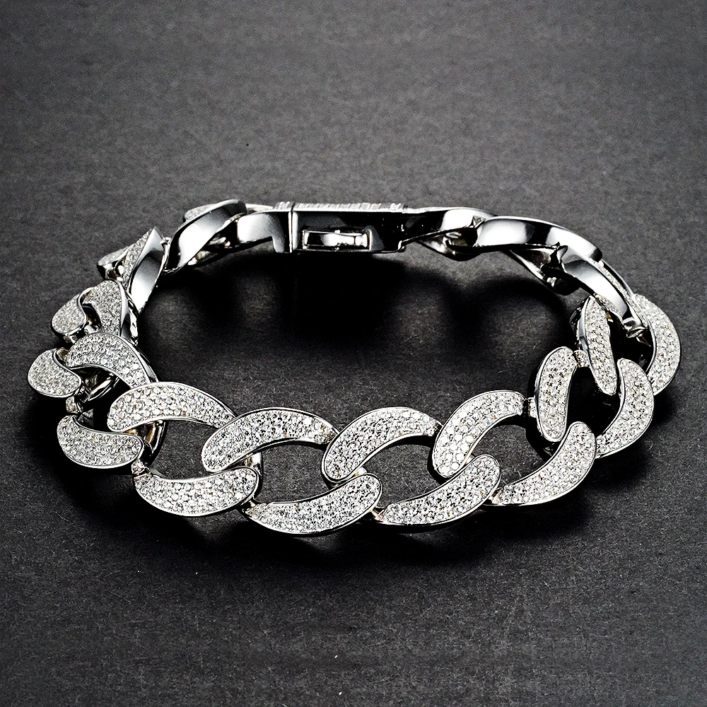 WUIHA Hiphop Rock Solid 925 Sterling Silver VVS1 Synthetic Diamond Gem Miami Cuban Bracelet Sparkling Fine Jewelry Drop Shipping